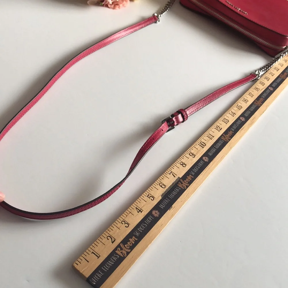 Michael Kors Jet Set Crossbody Raspberry Pink Red Leather MK Crossbo